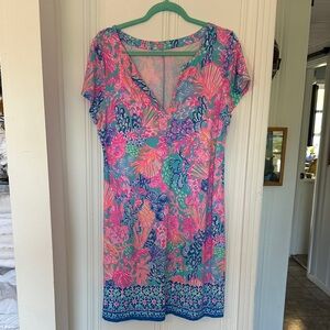 Lilly Pulitzer Pink & Teal Floral V-Neck Coverup never worn